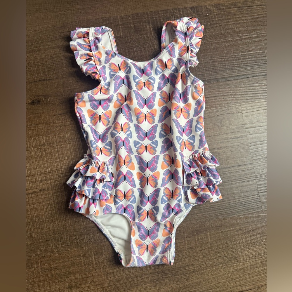 Tucker + Tate White One-Piece Swimsuit with Pink, Orange & Purple Butterflies